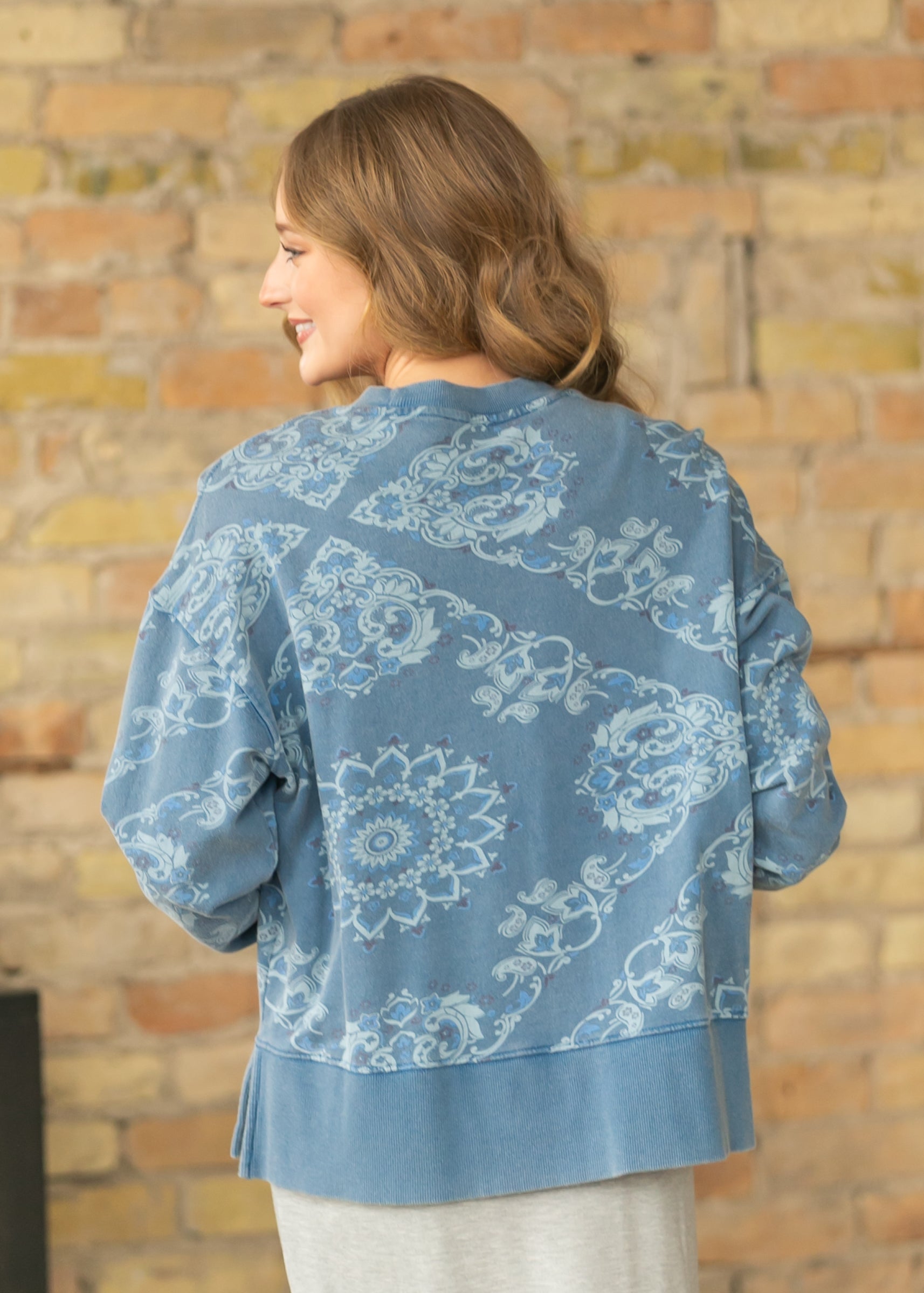 Estelle French Terry Long Sleeve Pullover Sweatshirt FF Tops