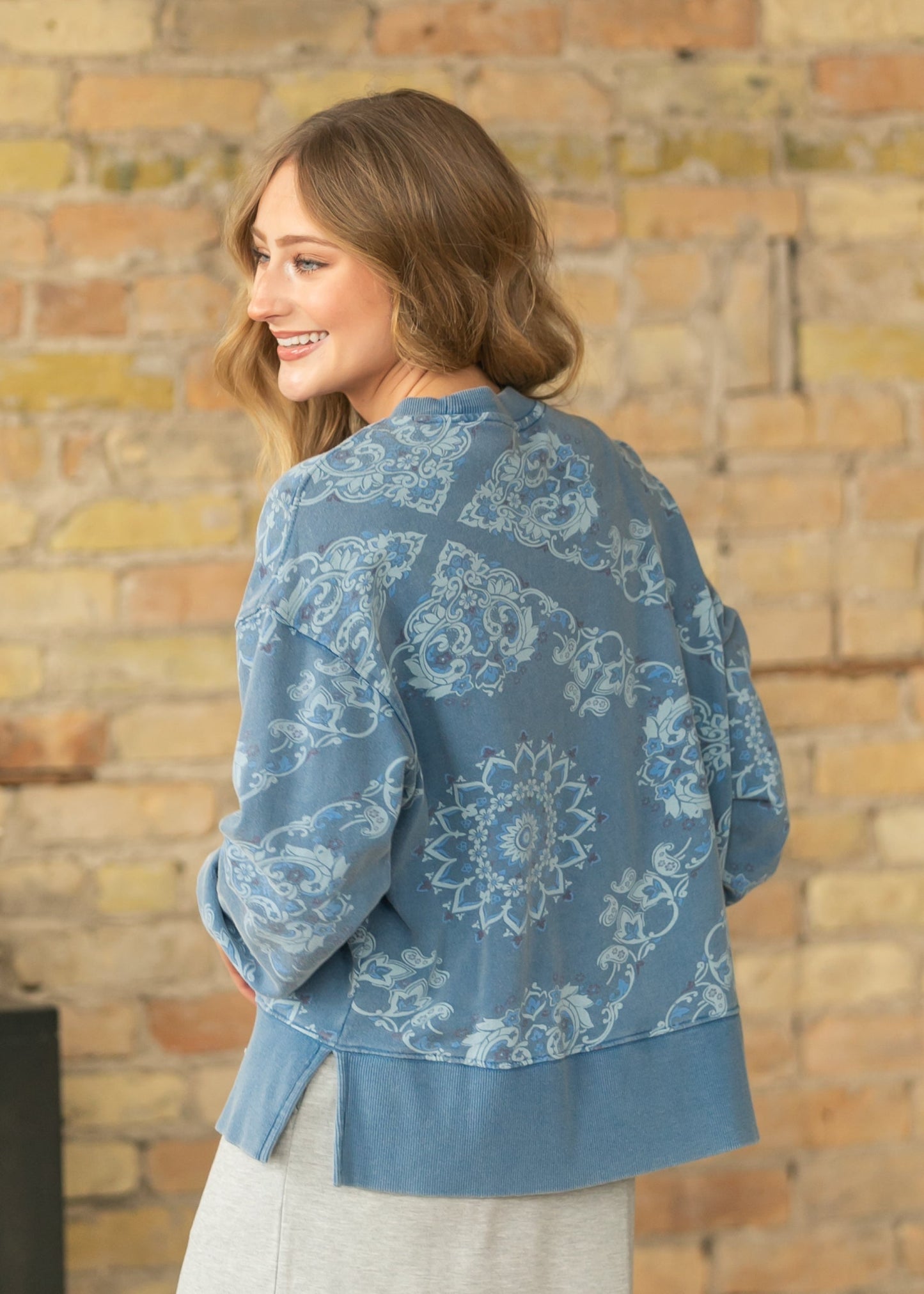 Estelle French Terry Long Sleeve Pullover Sweatshirt FF Tops