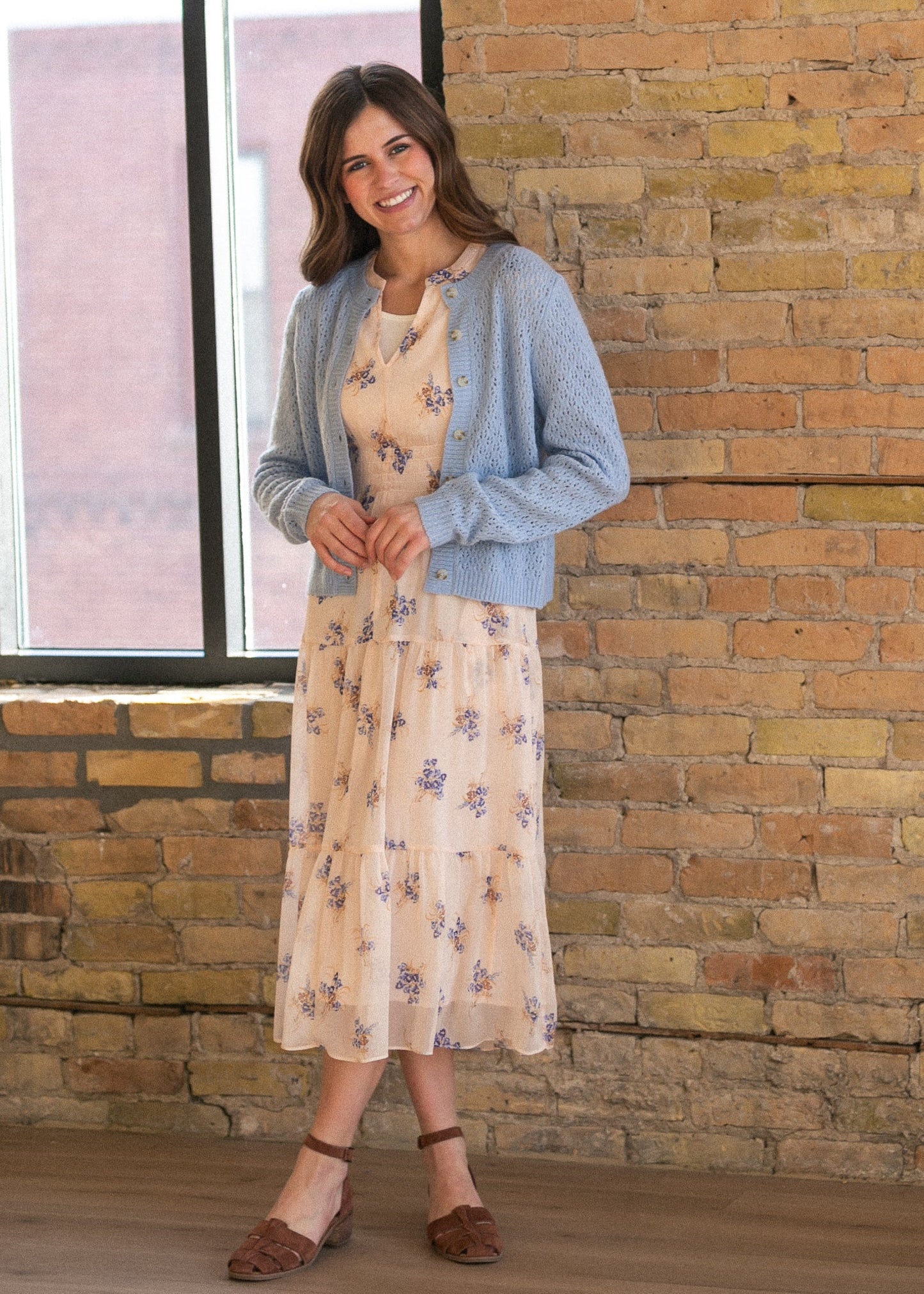 Eyelet Knit Button Down Cardigan FF Layering Essentials