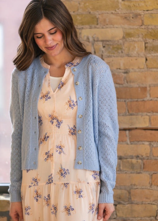 Eyelet Knit Button Down Cardigan FF Layering Essentials