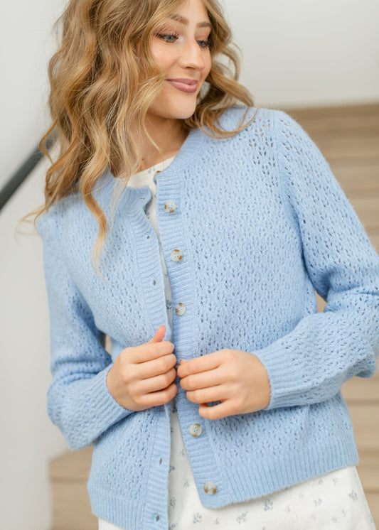 Eyelet Knit Button Down Cardigan FF Layering Essentials