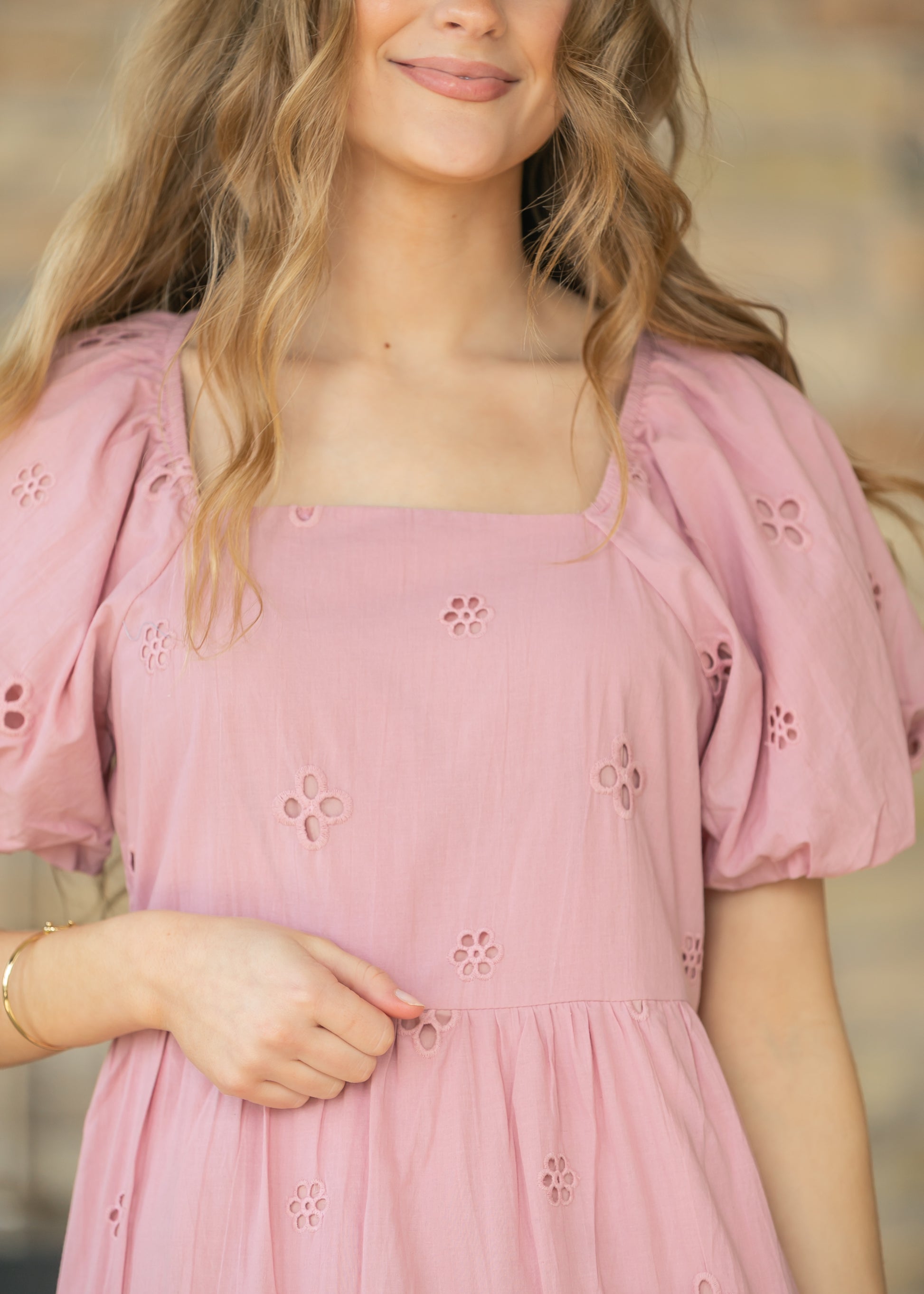 Eyelet Square Neck Maxi Dress FF Dresses