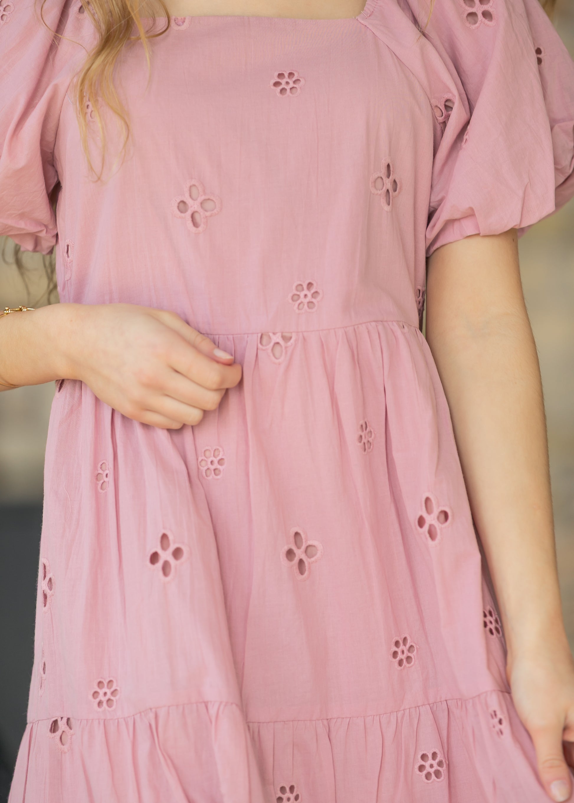 Eyelet Square Neck Maxi Dress FF Dresses