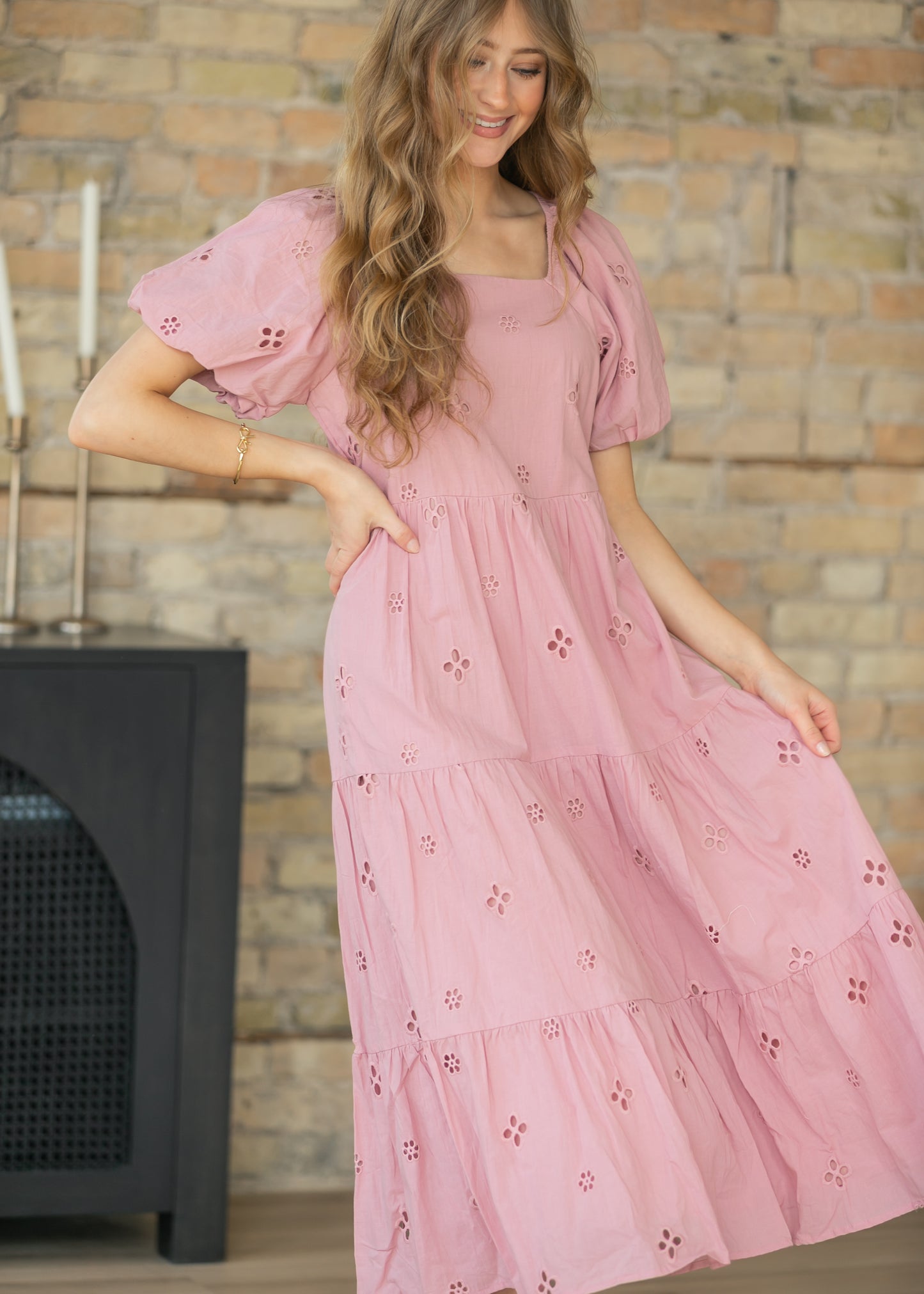 Eyelet Square Neck Maxi Dress FF Dresses