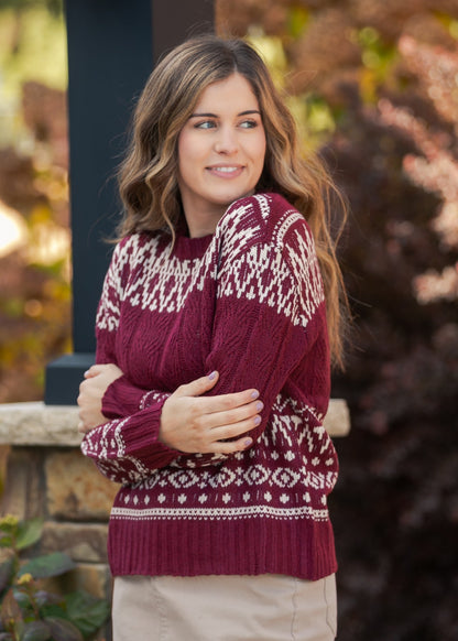 Fair Isle Cable Knit Sweater FF Tops