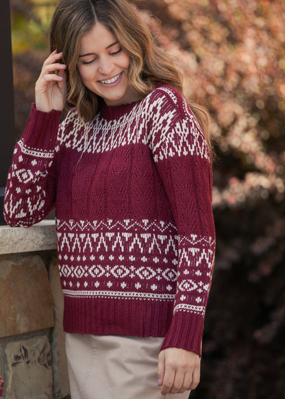 Fair Isle Cable Knit Sweater FF Tops