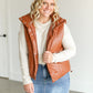 Faux Leather Full Snap Puffer Vest FF Tops Camel / S