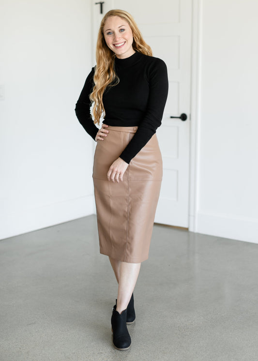 Faux Leather Midi Skirt FF Skirts