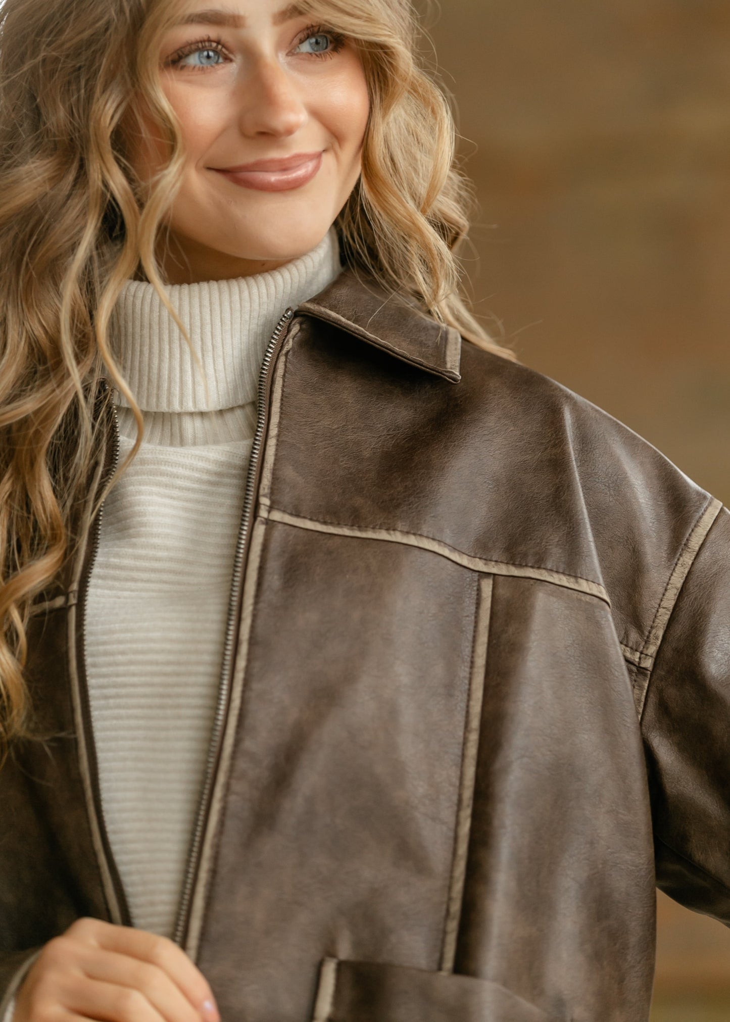 Faux Leather Zip-Up Jacket FF Layering Essentials