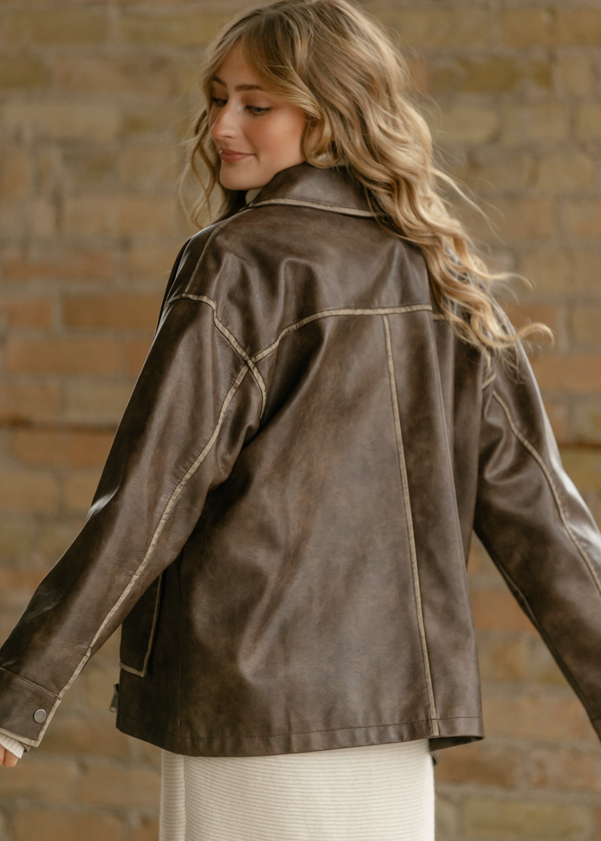 Faux Leather Zip-Up Jacket FF Layering Essentials