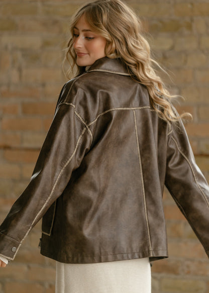 Faux Leather Zip-Up Jacket FF Layering Essentials