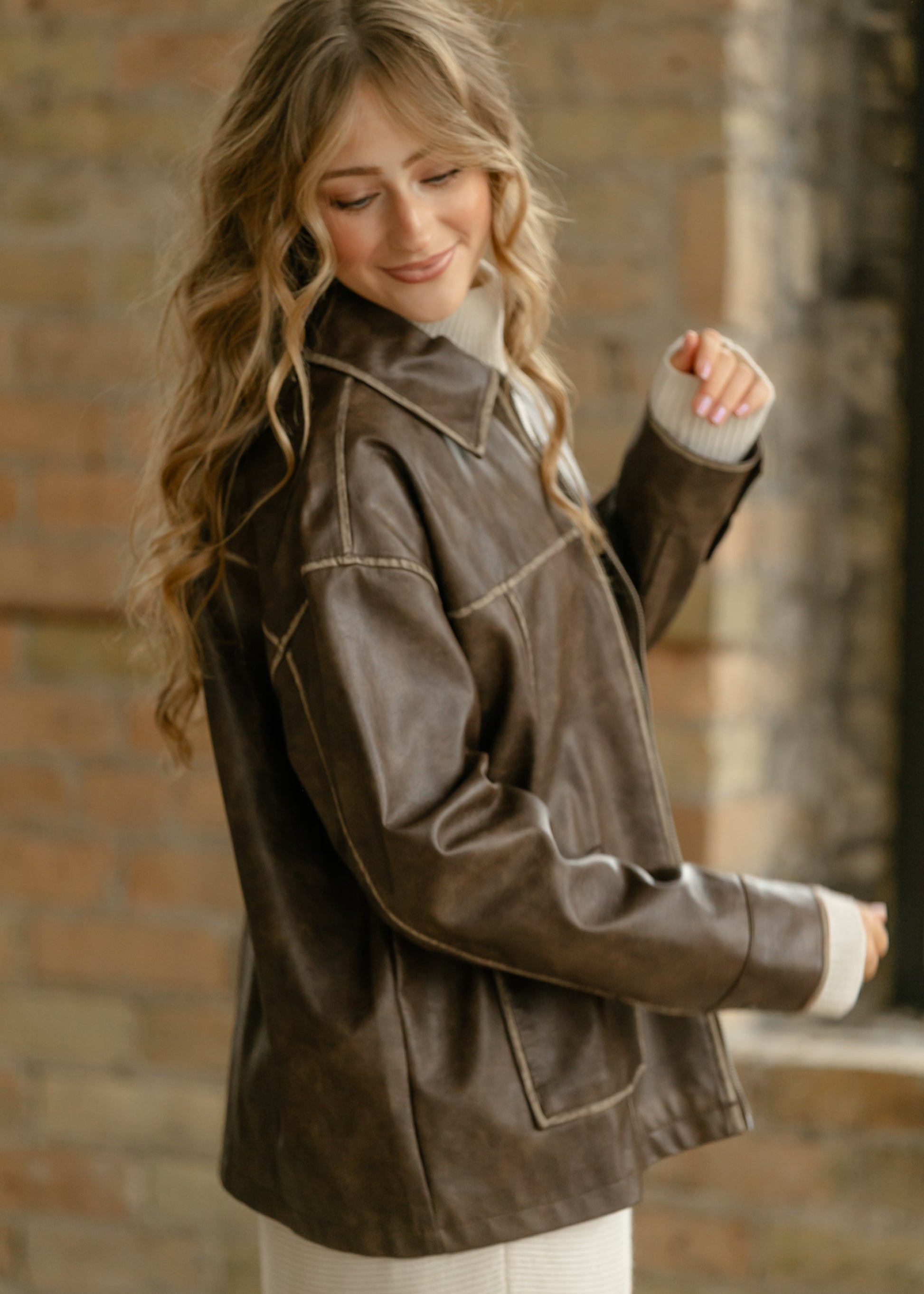 Faux Leather Zip-Up Jacket FF Layering Essentials