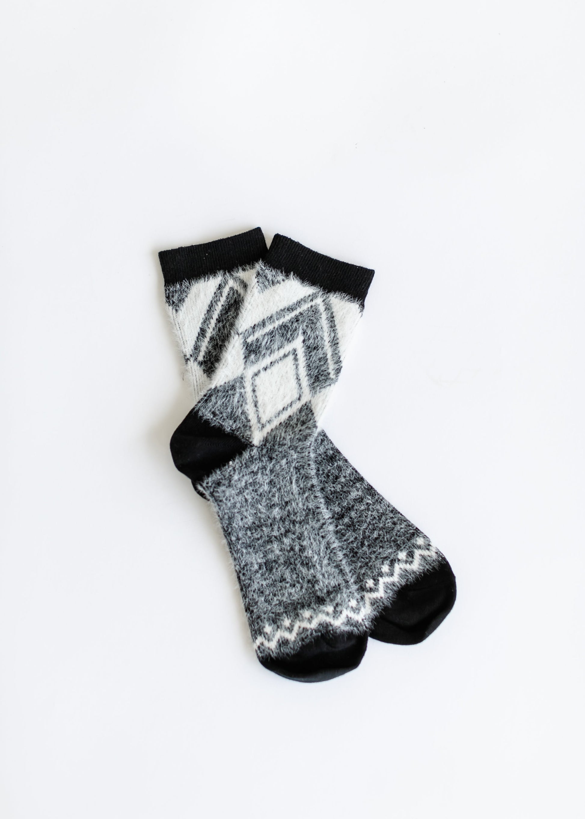 Faux Mohair Diamond Pattern Socks Accessories Black