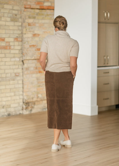 Faux Suede Front Slit Midi Skirt FF Skirts