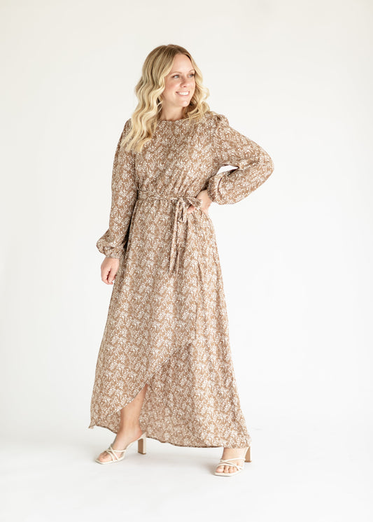 Faux Wrap Floral Midi Dress FF Dresses