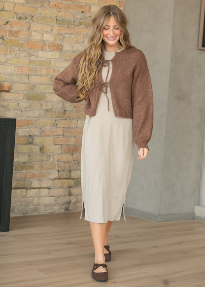 Fawn Ribbed Tie-Front Cardigan FF Layering Essentials