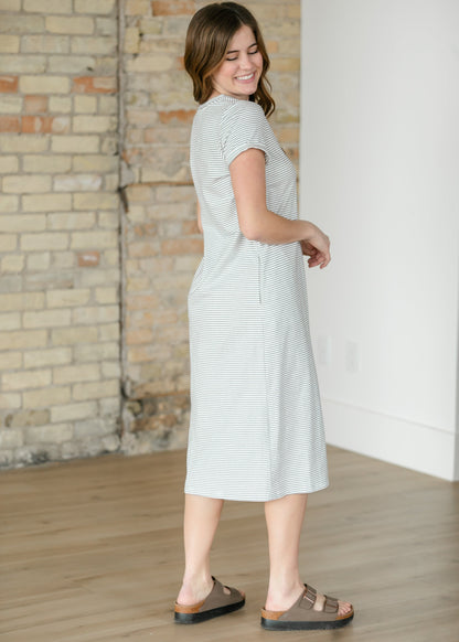 Finley Black Stripe V-neck Midi Dress IC Dresses