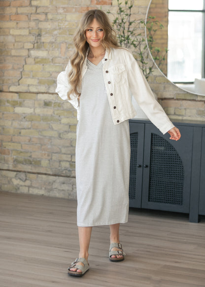 Finley Black Stripe V-neck Midi Dress IC Dresses