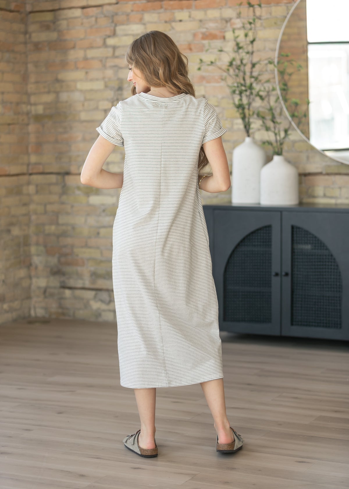Finley Black Stripe V-neck Midi Dress IC Dresses
