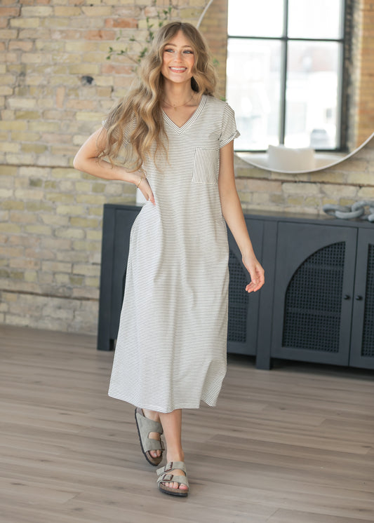 Finley Black Stripe V-neck Midi Dress IC Dresses