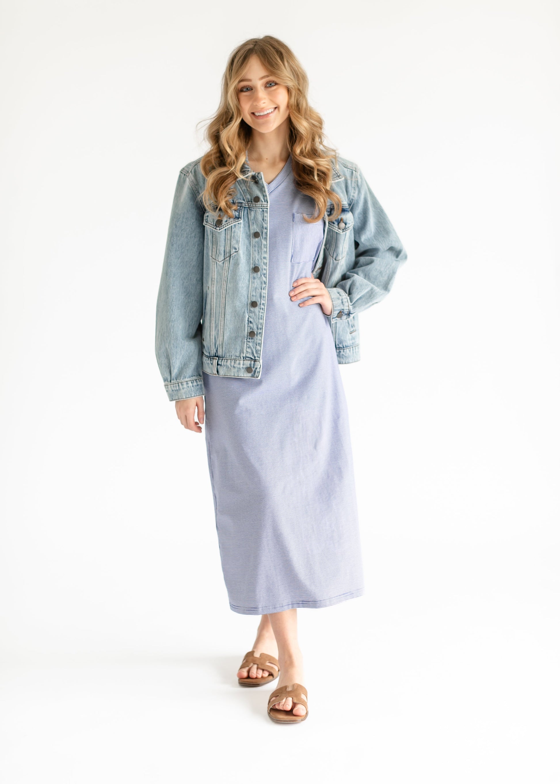 Finley V-Neck T-Shirt Striped Midi Dress IC Dresses