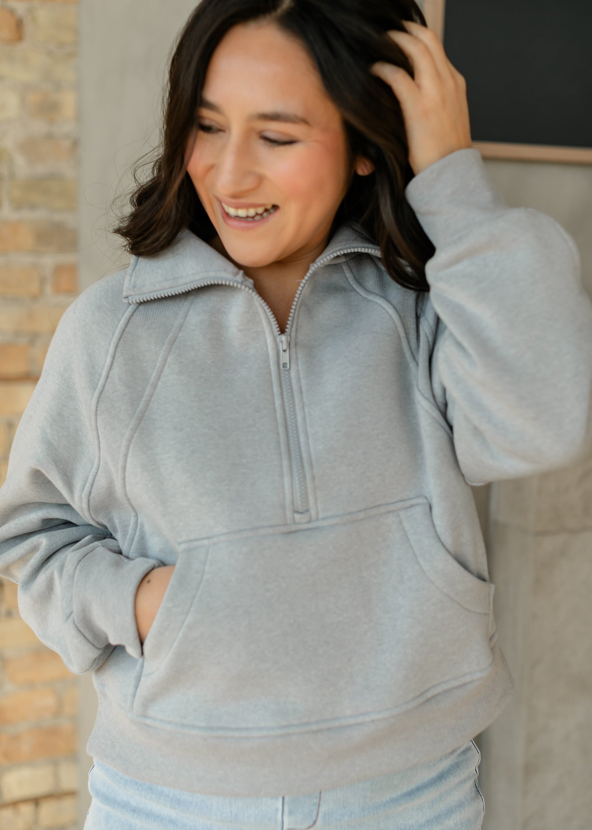 Fleece Half Zip Funnel Neck Sweatshirt FF Tops