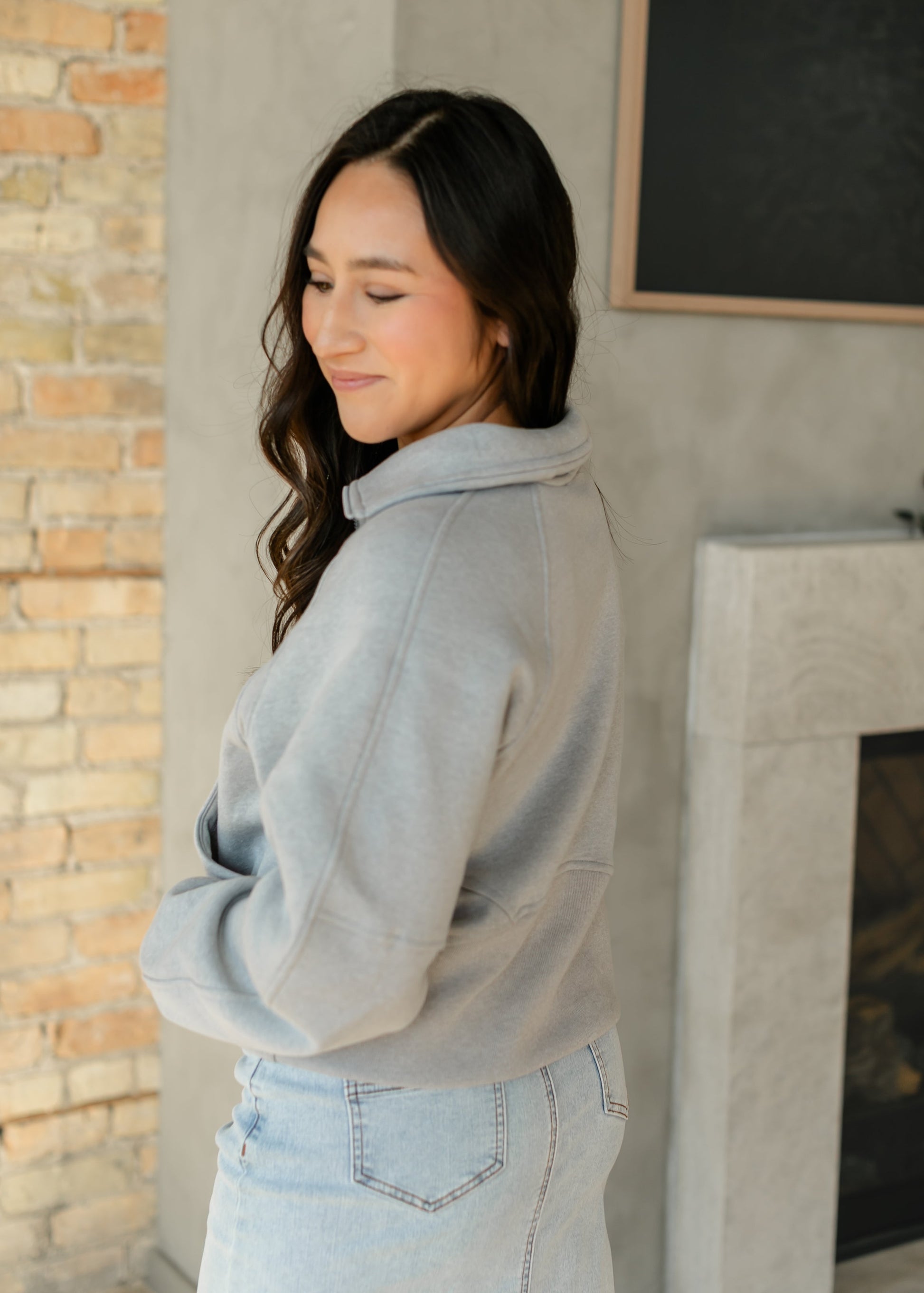 Fleece Half Zip Funnel Neck Sweatshirt FF Tops