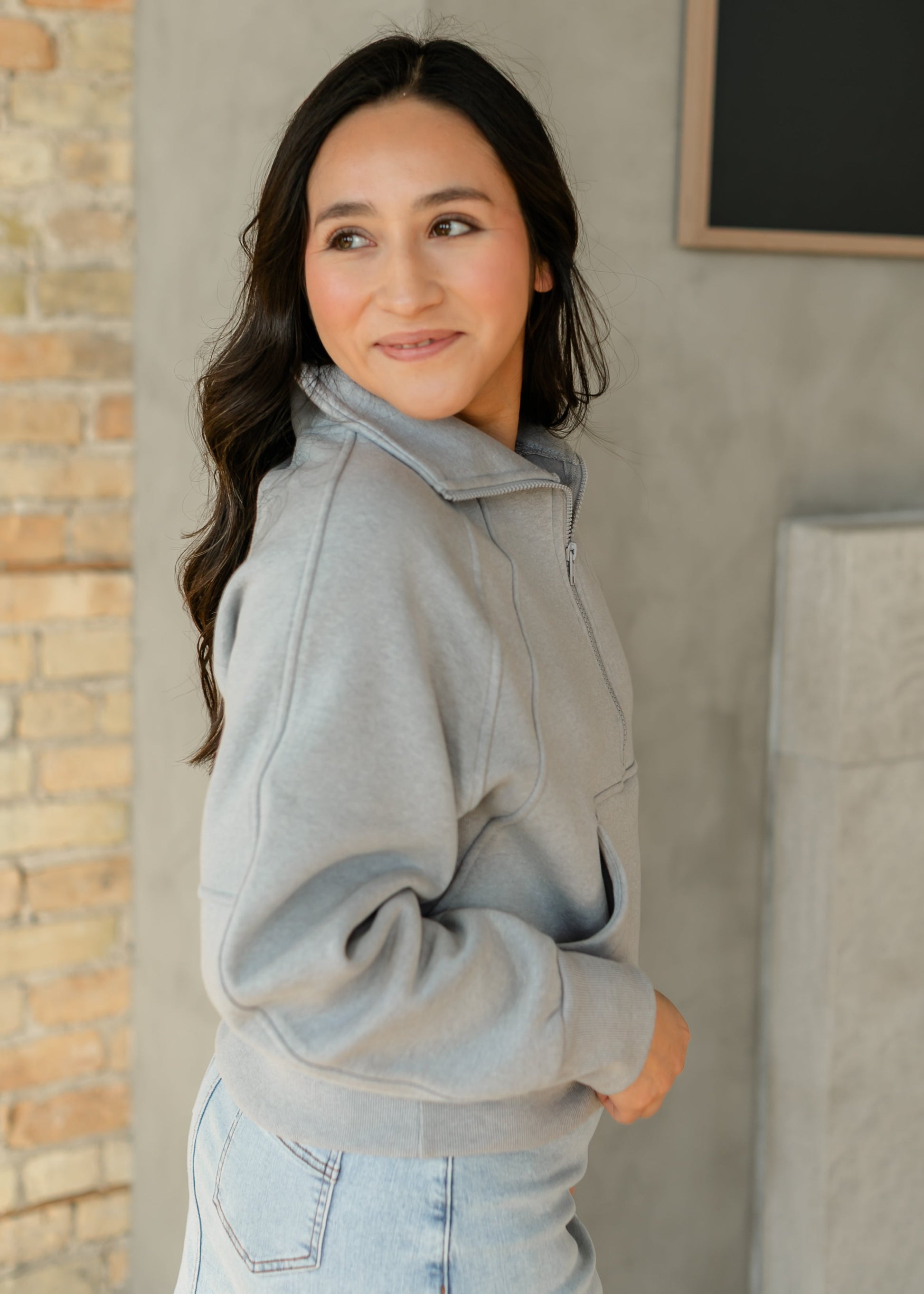 Fleece Half Zip Funnel Neck Sweatshirt FF Tops