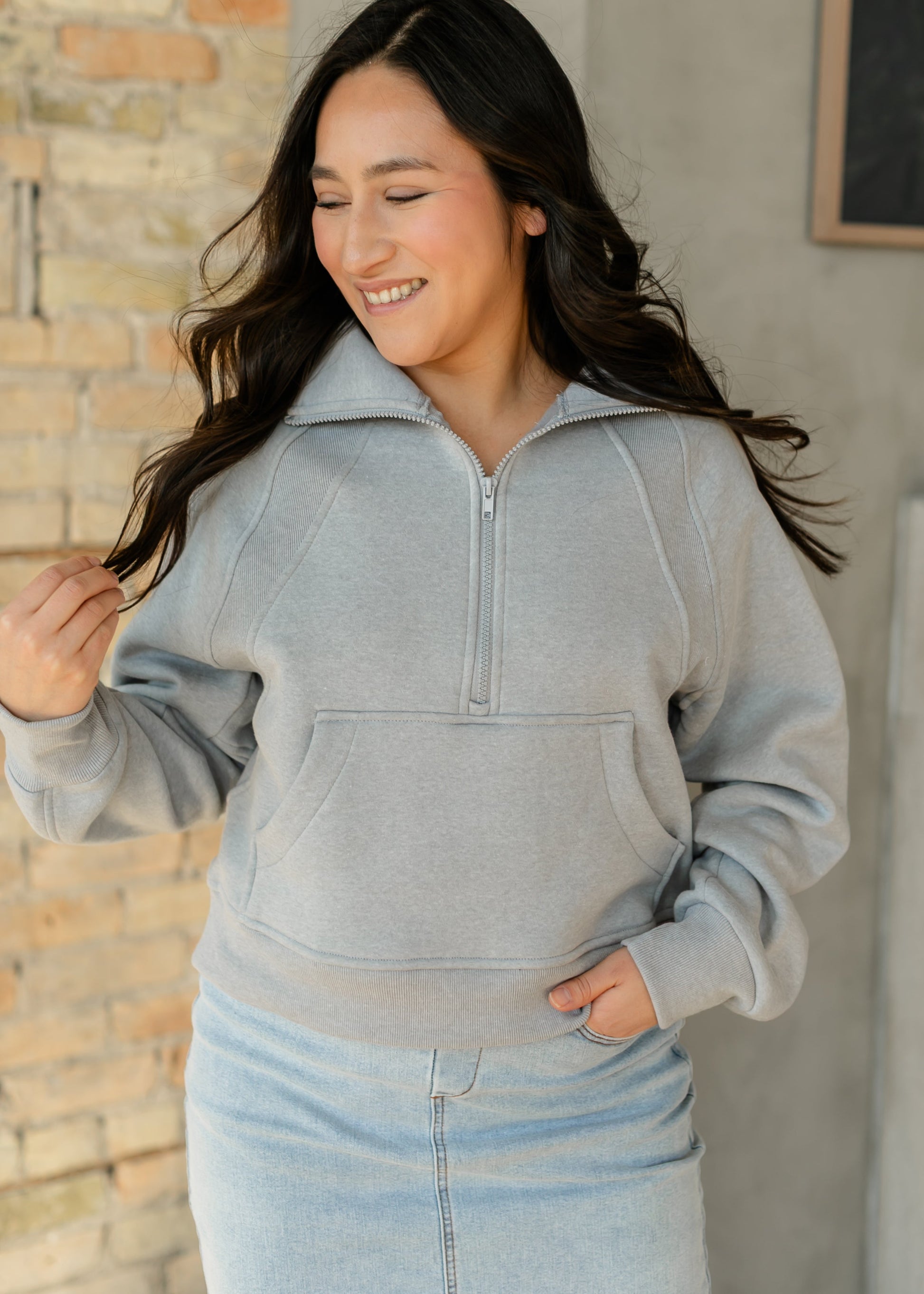 Fleece Half Zip Funnel Neck Sweatshirt FF Tops