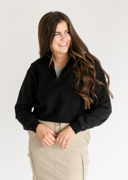 Fleece Half Zip Pullover Sweatshirt FF Tops Black / S