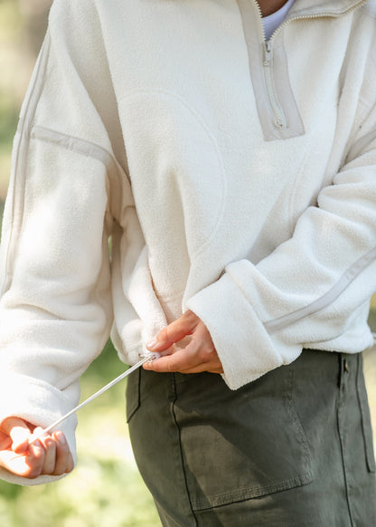 Fleece Ivory Quarter Zip Pullover FF Tops