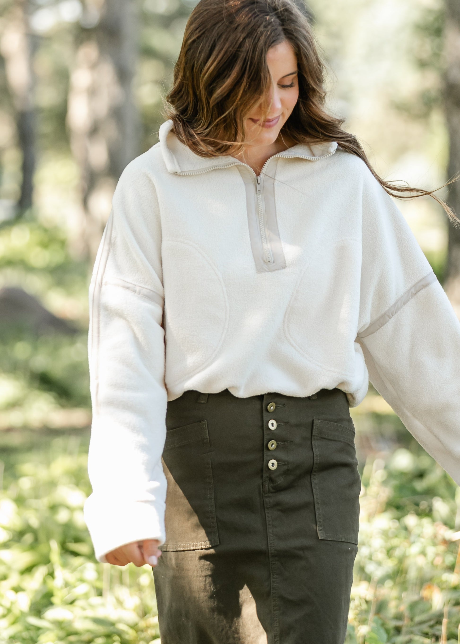 Fleece Ivory Quarter Zip Pullover FF Tops