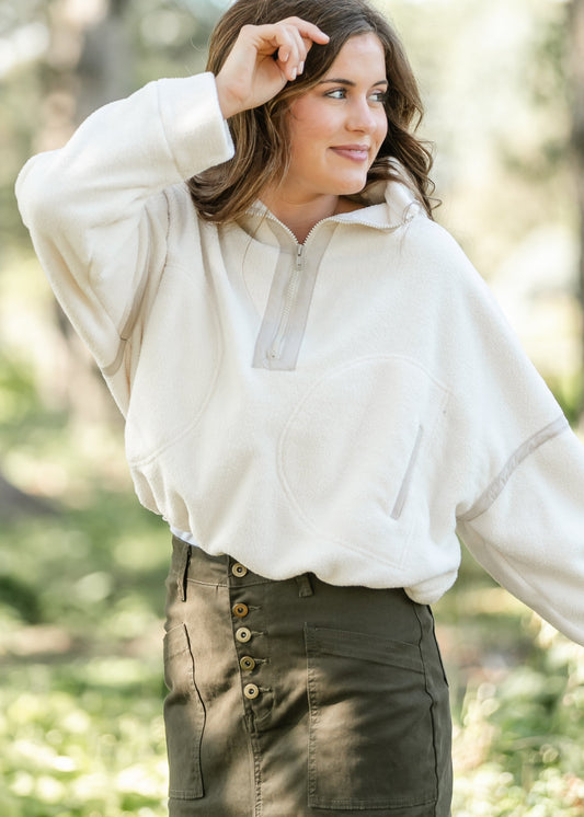 Fleece Ivory Quarter Zip Pullover FF Tops