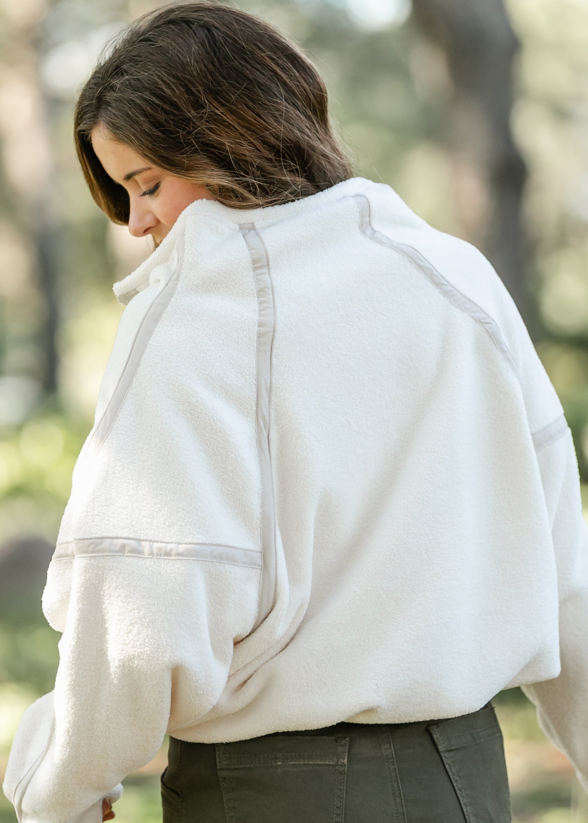 Fleece Ivory Quarter Zip Pullover FF Tops