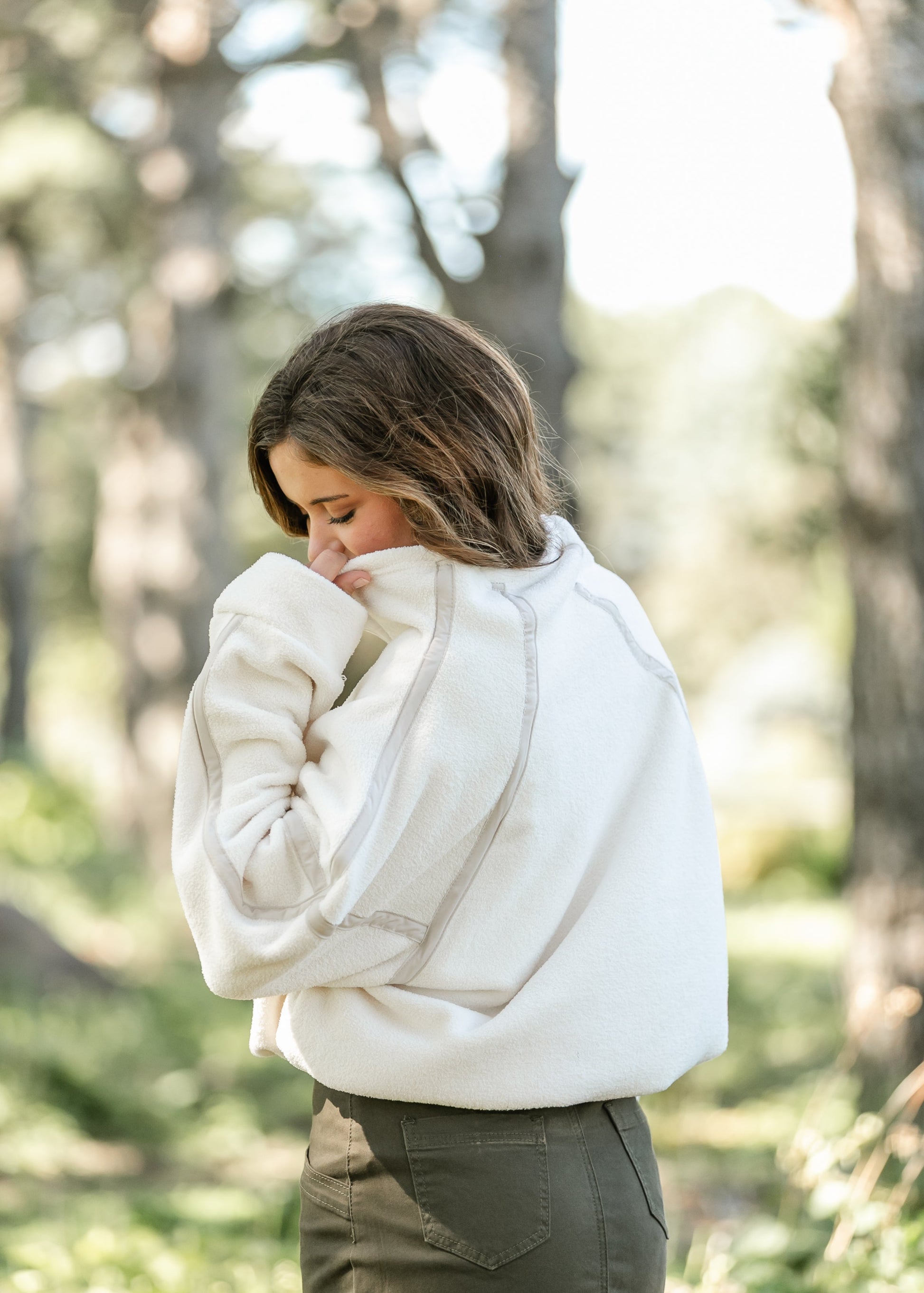 Fleece Ivory Quarter Zip Pullover FF Tops