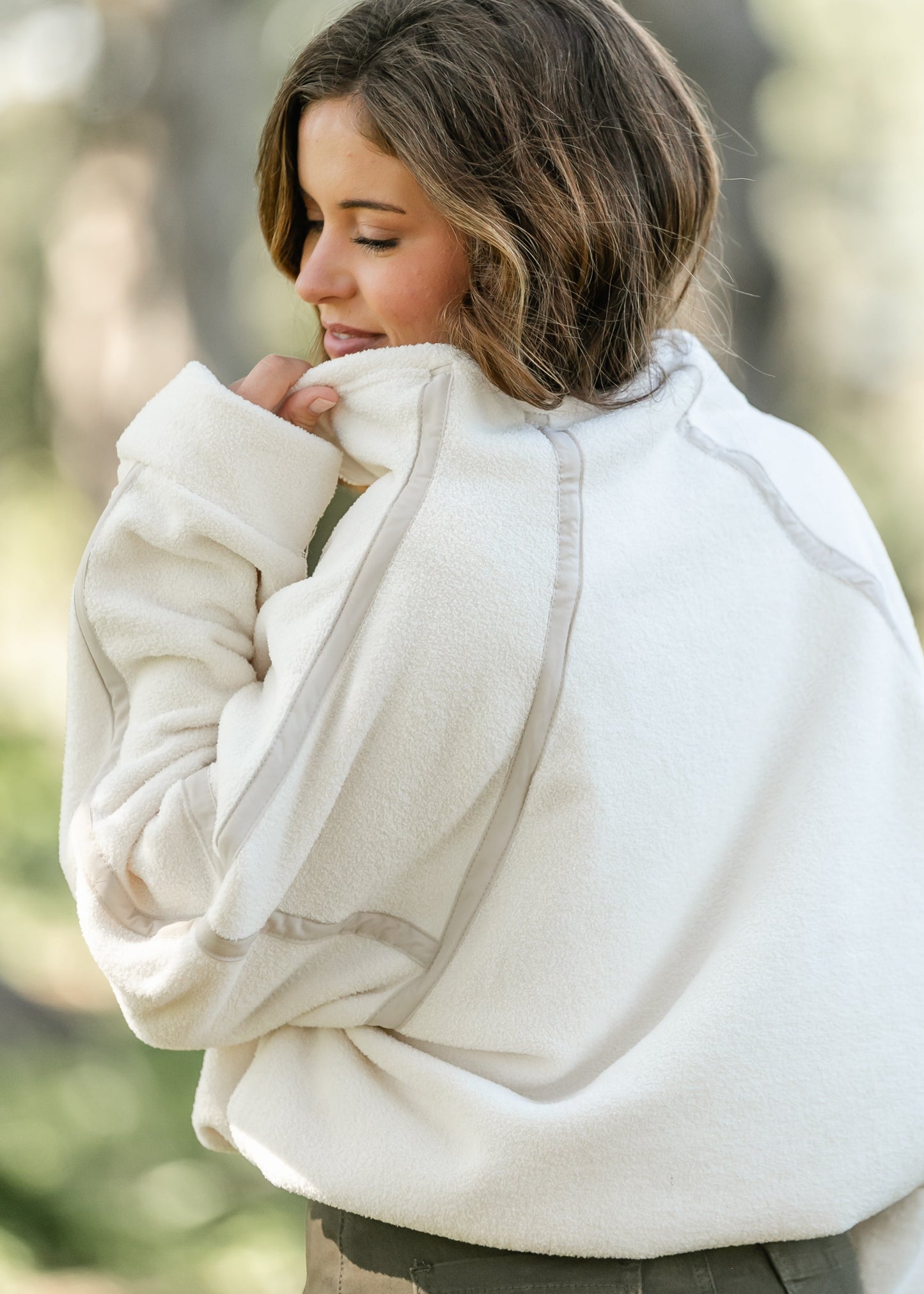 Fleece Ivory Quarter Zip Pullover FF Tops
