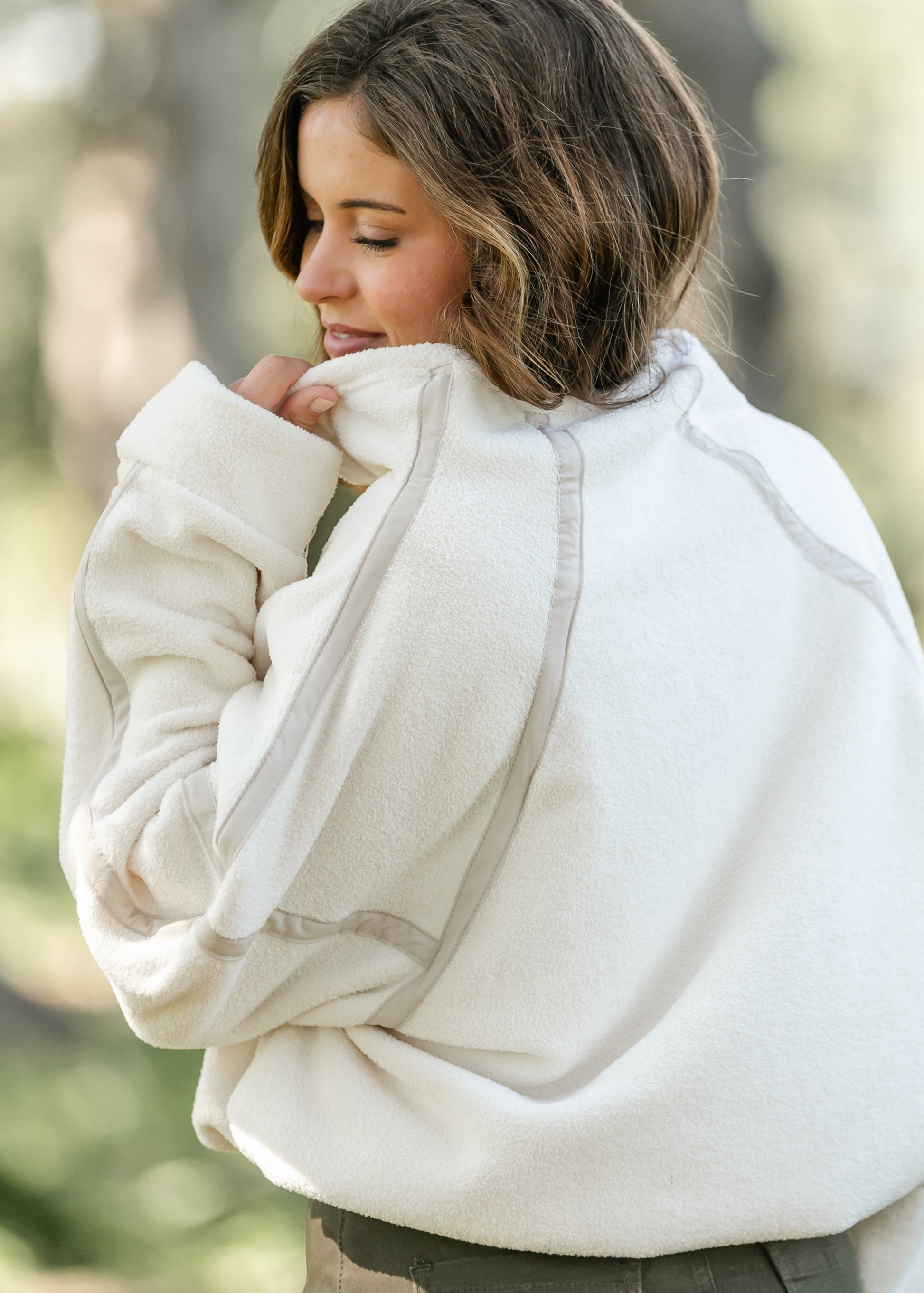 Fleece Ivory Quarter Zip Pullover FF Tops