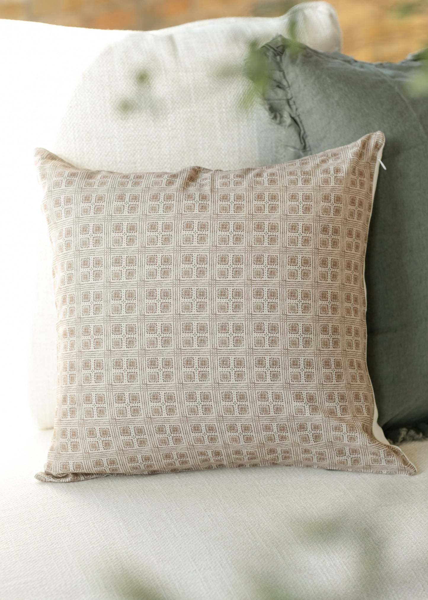 Fleur Grid Brown Throw Pillowcase FF Home + Lifestyle