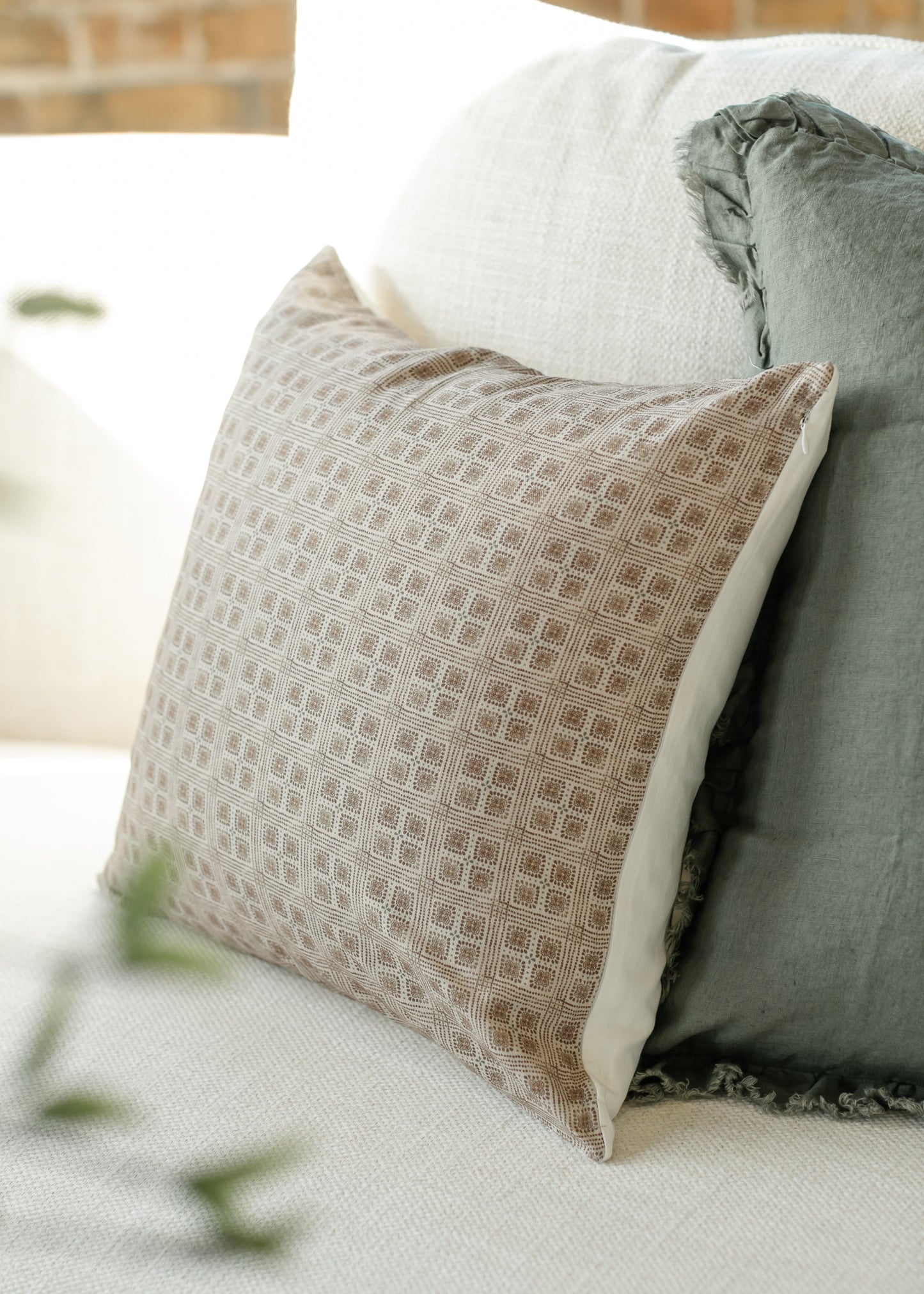 Fleur Grid Brown Throw Pillowcase FF Home + Lifestyle