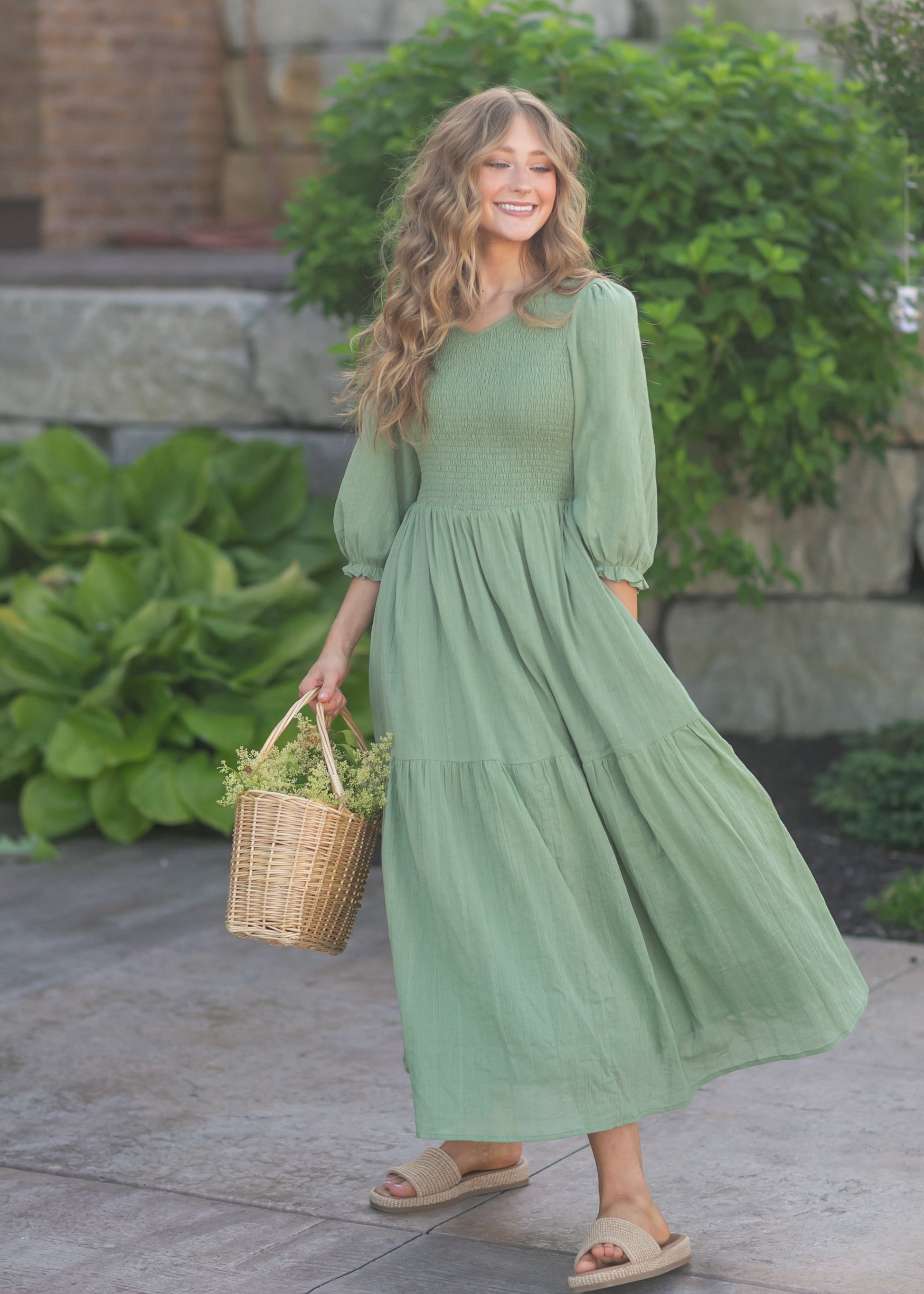 Flora Smocked Midi Dress IC Dresses