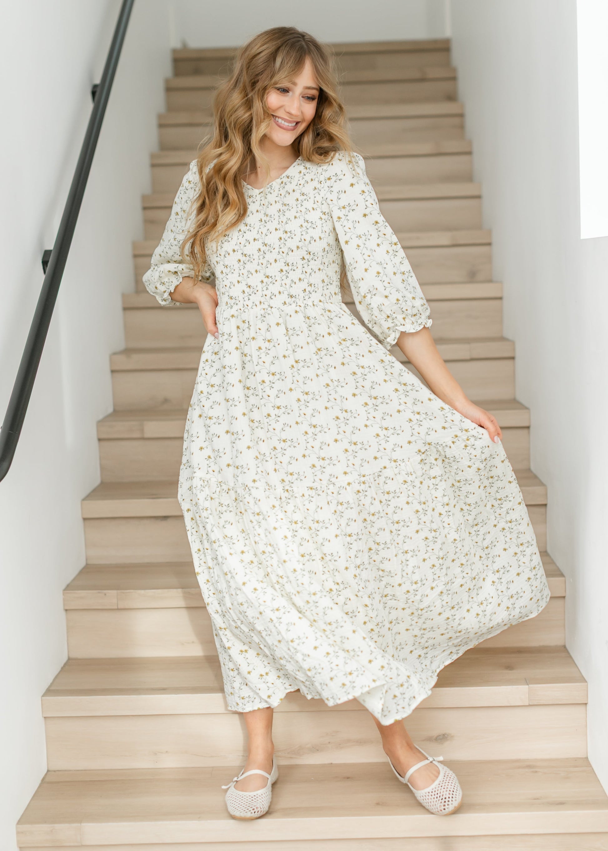 Flora Smocked Midi Dress IC Dresses