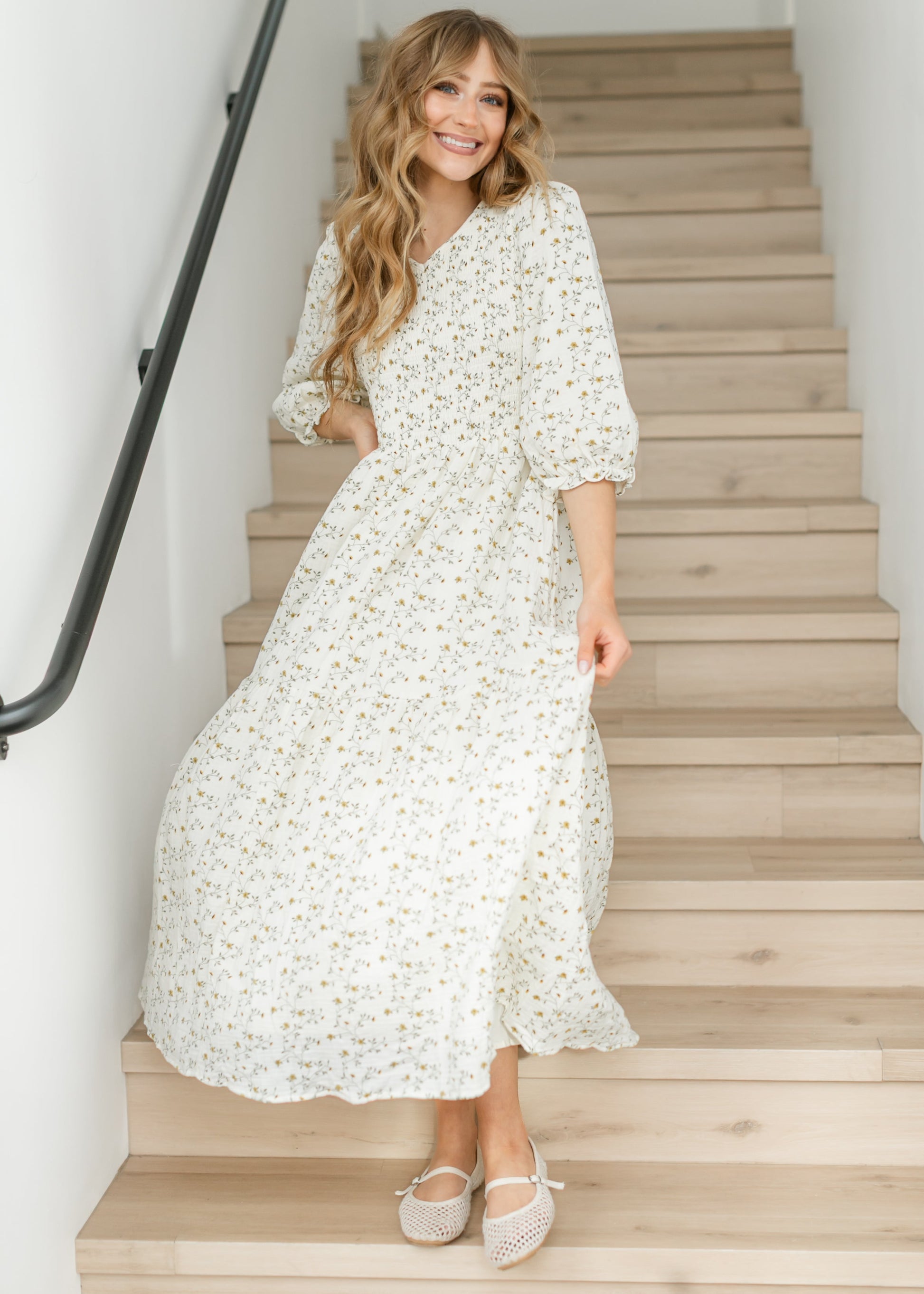 smock dress midi Warehouse Women's Petite Animal Organza Puff Sleeve Midi Smock Dress