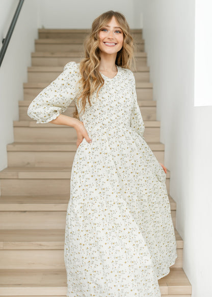 Flora Smocked Midi Dress IC Dresses