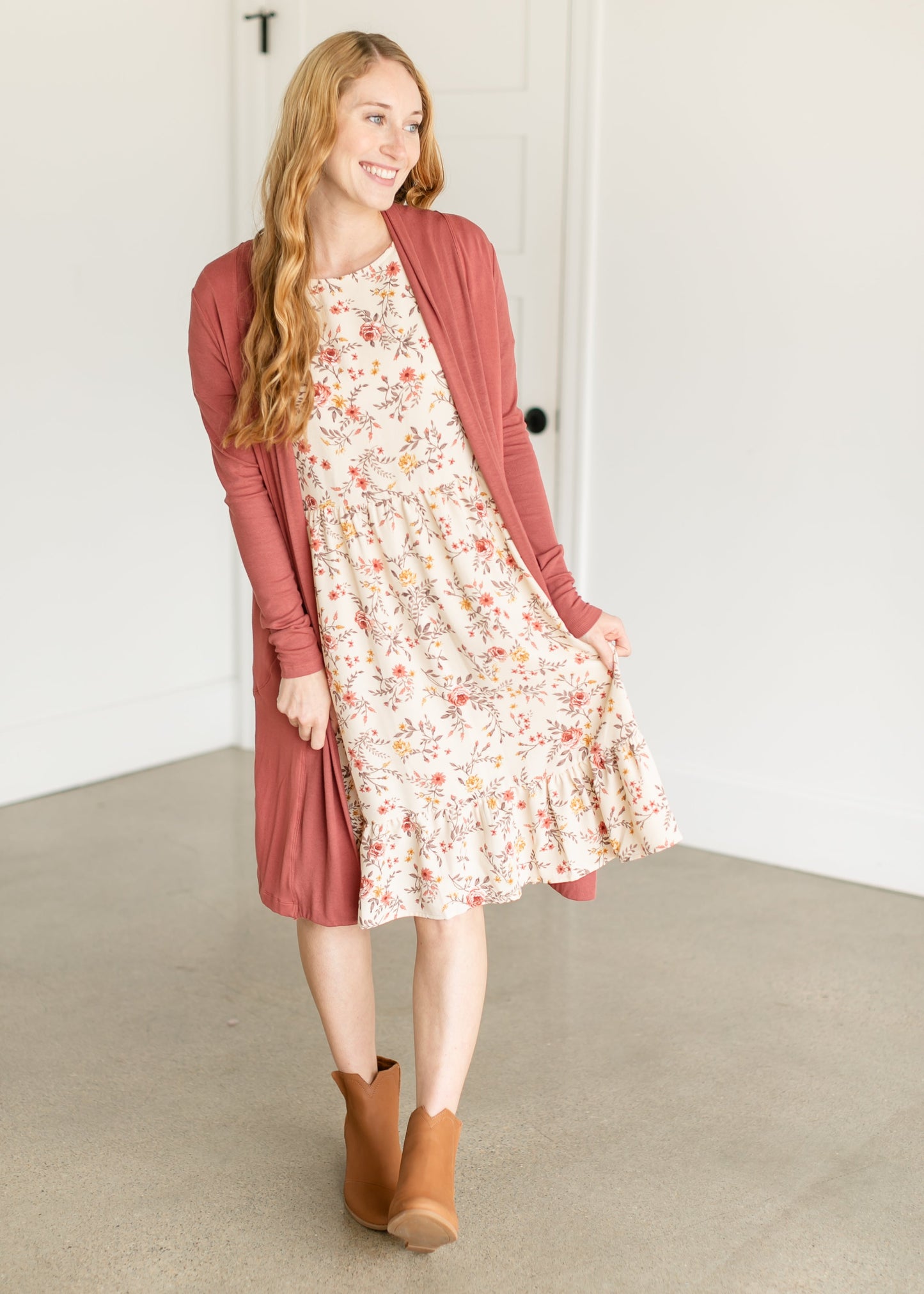 Floral 3/4 Sleeve Midi Dress FF Dresses