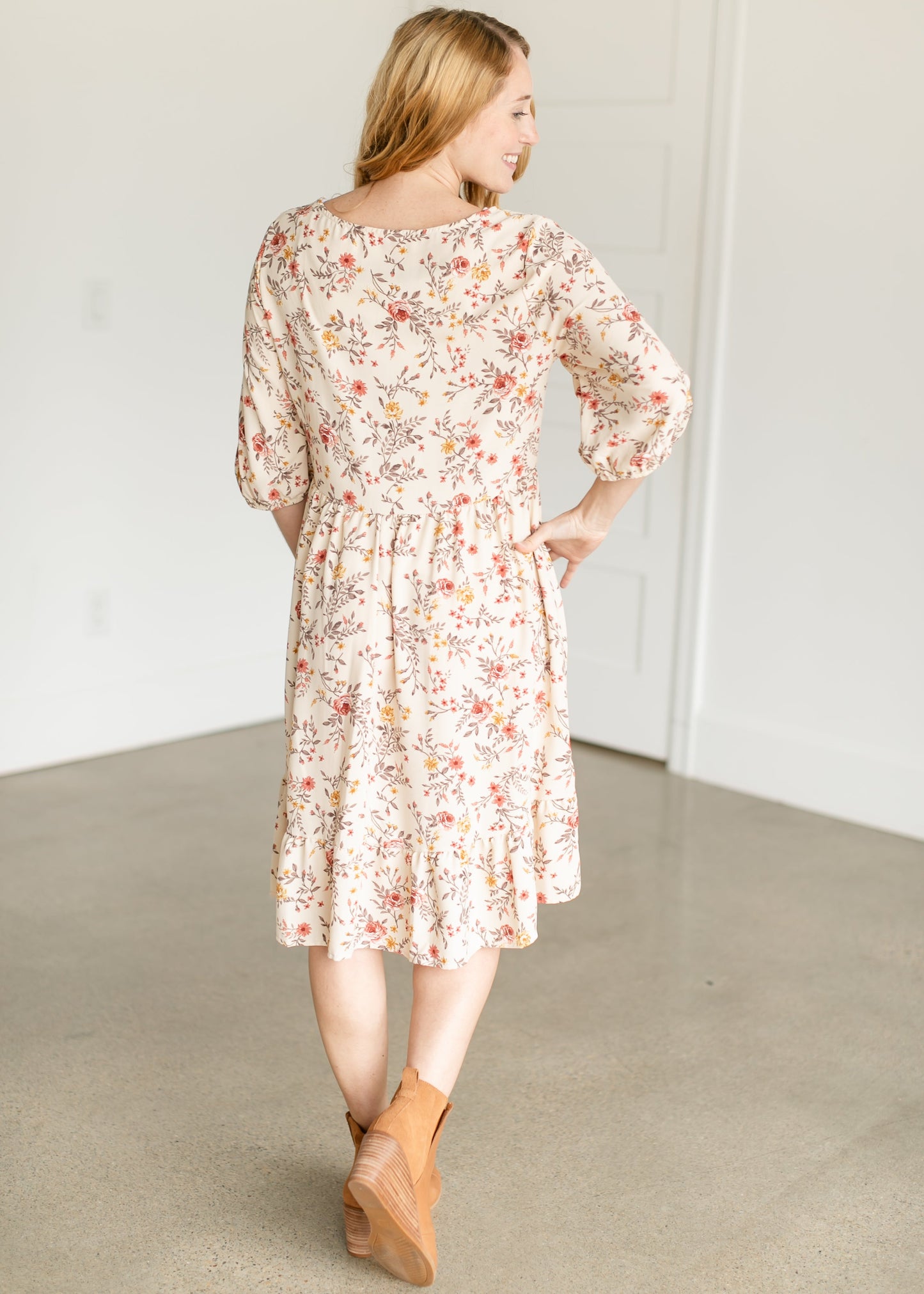 Floral 3/4 Sleeve Midi Dress FF Dresses