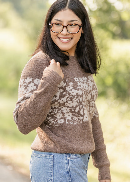Floral Block Stripe Soft Sweater FF Tops