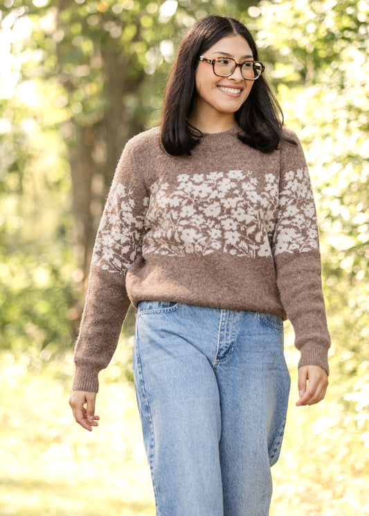 Floral Block Stripe Soft Sweater FF Tops