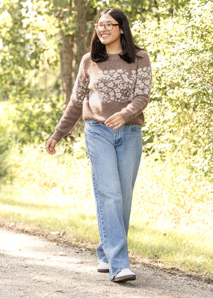 Floral Block Stripe Soft Sweater FF Tops