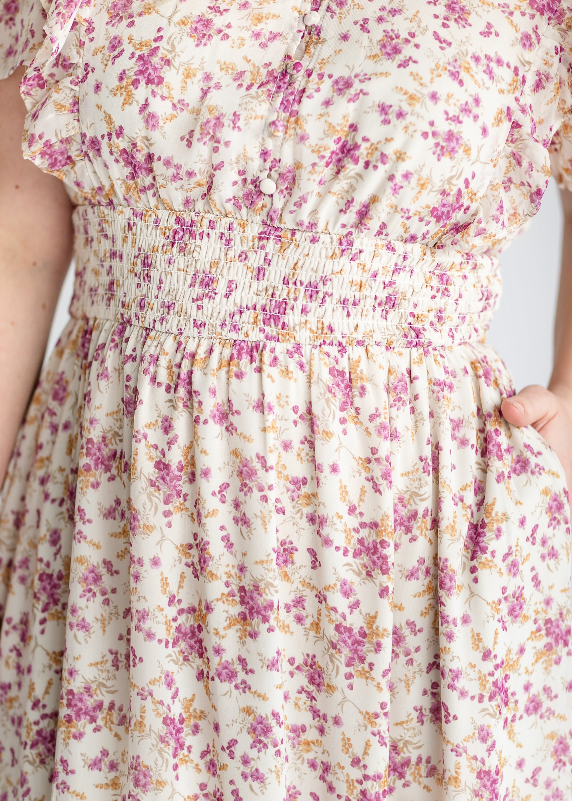 Floral Button Placket Maxi Dress FF Dresses