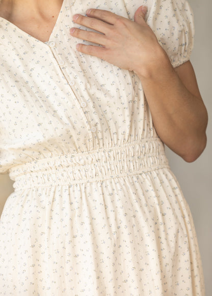 Floral Button V-Neck Midi Dress FF Dresses